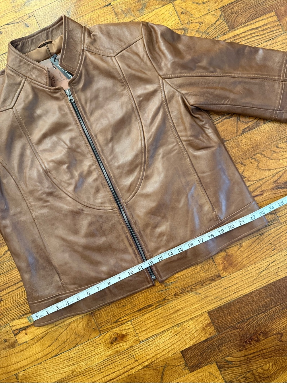 JILD Brown Lambskin Leather Moto Jacket Band Collar Café Racer Slim Fit XL NWT - Picture 8 of 15